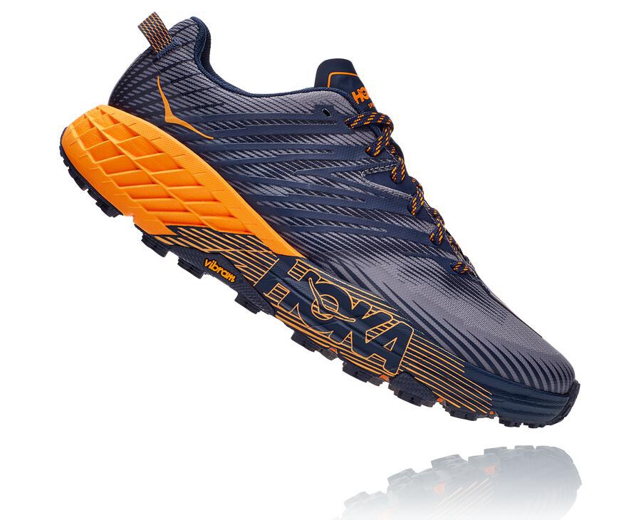 Hoka One One Mens Trail Shoes - Speedgoat 4 - Blue/Orange - GUQW46193